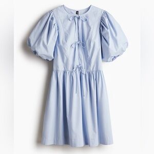 H&M Light Blue Puff-Sleeve Tie-Front Mini Dress | Women’s M